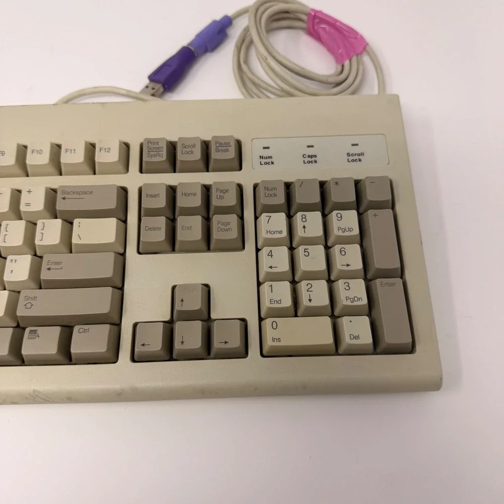 Vtg Dell QuietKey RT7D5JTW Keyboard PS/2 Mechanical Grey/Beige Clicky Untested